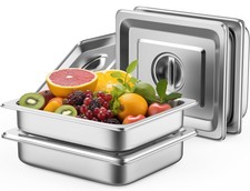 4 Pack Hotel Pans with Lids, 1/2 Size 2.5" Deep Stainless Steel Steam Table P...