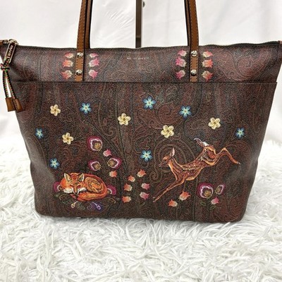 ETRO Fox & Bambi Paisley Animal Forest Pouch Rare Italy Leather