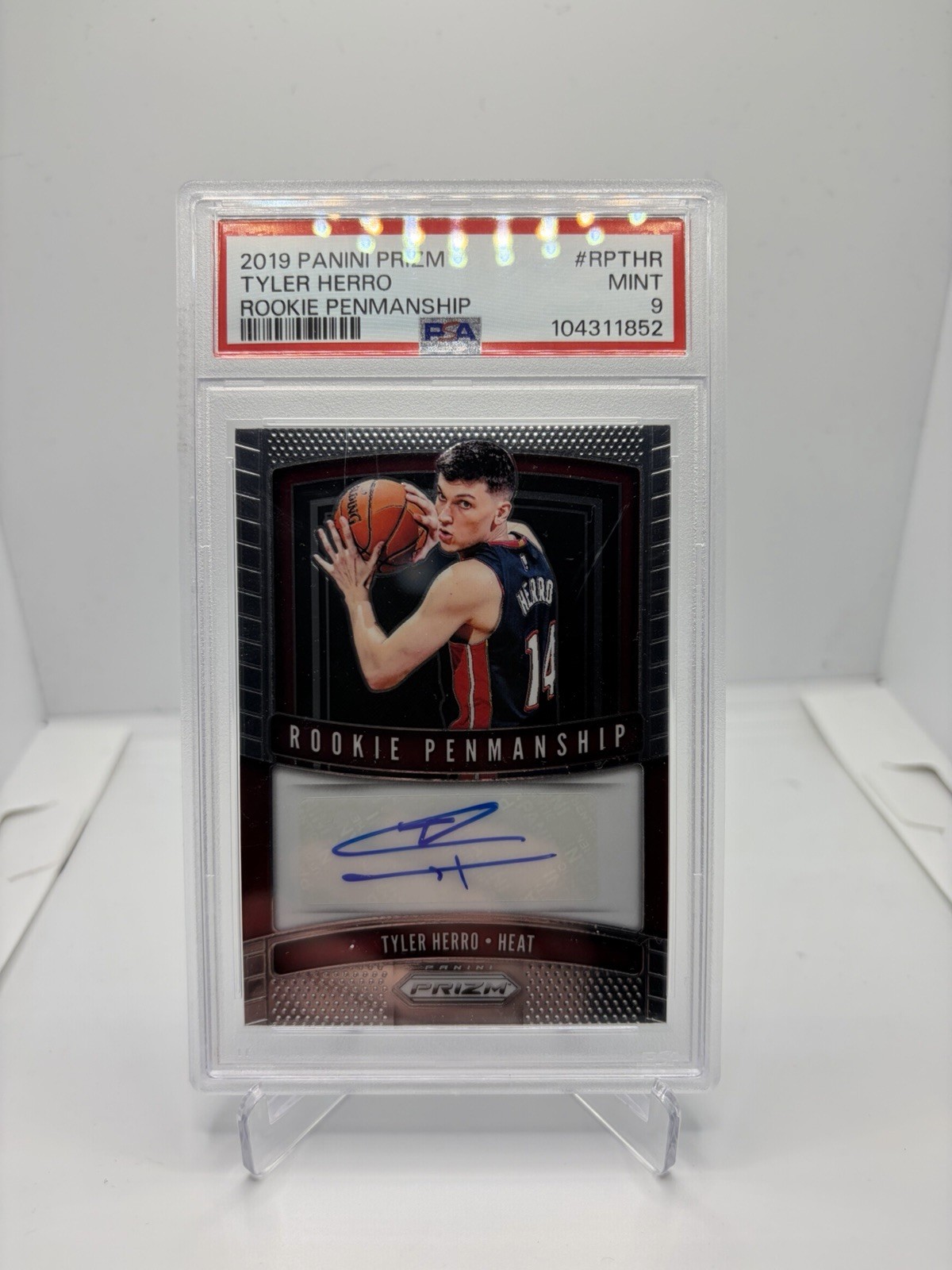2019-20 Panini Prizm Tyler Herro Rookie Penmanship Auto PSA 9