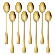7.5 Inch Gold Iced Tea Spoons,Set Of 8 Stainless Steel Long Inch,