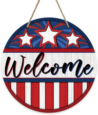 Welcome 4Th of July Front Door Sign, Patriotic America Stars Stripes Wood Door H