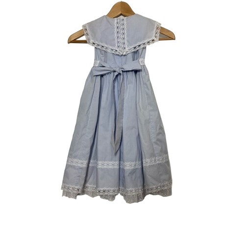Vintage Jessica McClintock Dress Lace Trim Pleated Sailor Collar Dress Blue Sz 4 - Picture 2 of 10