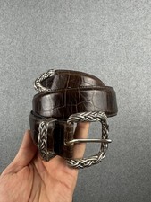 Brighton Belt Womens Small Brown Western Croc Embossed Leather Silver Buckle