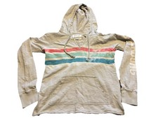 Billabong Women  s Beachy Nautical Notch Neck Tan Logo Hoodie Sweatshirt Sz Large