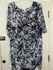 QVC Nina Leonard DRESS NAVY AND WHITE “firework” Pattern Bow Detail 3XL 