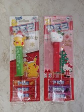 NEW 2025 Two Christmas Pez: Happy Holidays Pikachu & Hello Kitty ~Cardboard Back