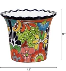 Mexican Talavera Ceramic Flower Pot Planter 12x10 Hand Painted Scalloped Rim