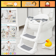 Potty Training Toilet Seat with Step Stool Ladder for Kids, Non-Slip Foldable Se