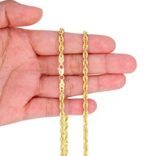10K Yellow Gold Mens 4mm Rope Chain Laser Diamond Cut Pendant Necklace 24"
