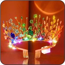 Woeoe Light up Crystal Headband Colorful Beads Crown Carnival Headpiece with Com