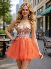 Orange Prom Dress Size 4 Beaded Dress Tulle Gown Coral Princess Dress Sz 4