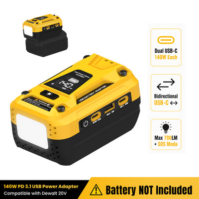 Dual 140W USB-C Battery Adapter For Dewalt 20V, with 3 Fast Charging Ports
