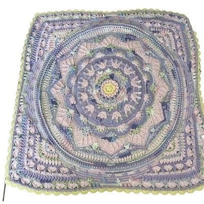 Hand Made Crochet Mandela Madness Blanket Throw Baby Pastel 47x50.5 Pastel Baby