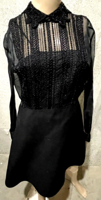 New NWT $4,980 Valentino Beaded Bow Back Collar Black Cocktail Dress IT 40  US 4