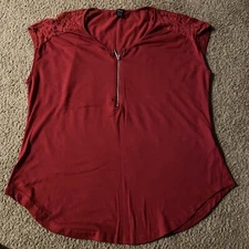 Women’s Shein Cap Sleeve Front Zip Top - Red, Size XL