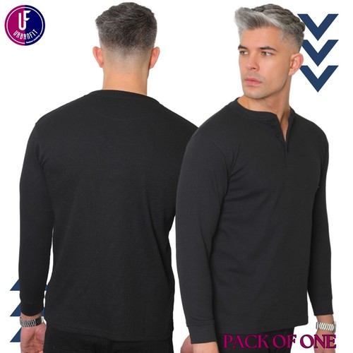 Mens Henley Long Sleeve Thermal T-Shirt Top Grandad Neck waffle net top (2208-A) - Picture 11 of 24