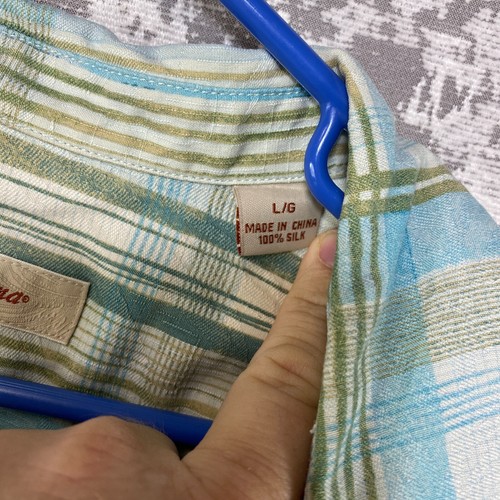 Tommy Bahama Button Up Shirt Mens Large Short Sleeve Plaid Multicolor 100% Silk - Picture 6 of 11