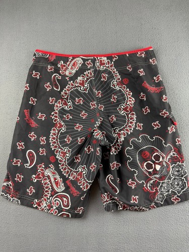 Billabong Swim Trunks Men's 36 Black Floral Paisley Rose Skull Skeleton Baggy - Picture 2 of 13