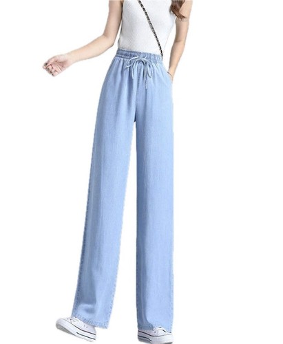 Womens High Waist Wide Leg Trousers Loose Fit Draped Straight Pants Ice Silk Nin - Picture 11 of 19