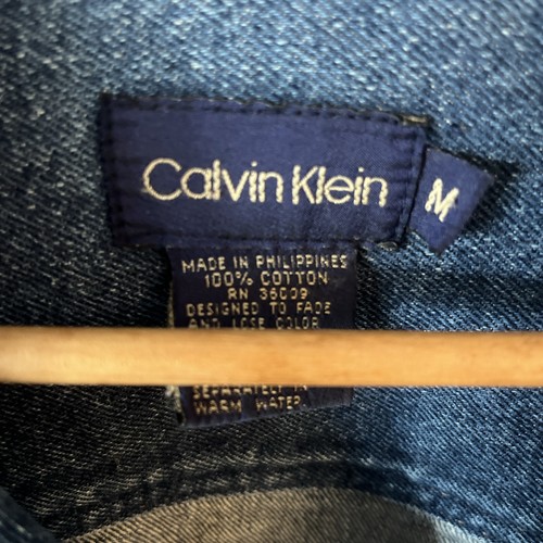 Vintage 90s Calvin Klein Dark wash Jean Jacket Men’s M Button Double Pocket - Picture 2 of 14