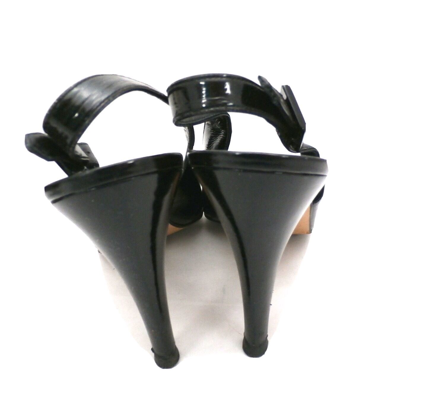 SAINT LAURENT Autentiche scarpe YSL Slingback in pelle verniciata nera tacchi alti 9 5 N scatola originale