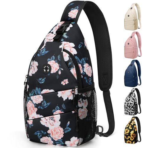Crossbody Bags for Women Men Trendy Sling Bag Bakpack Medium Floral Pattern-image