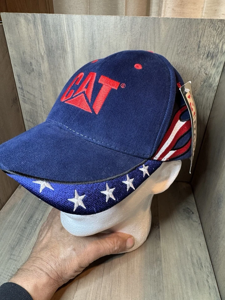 Boné de bola ajustável CAT Caterpillar bandeira patriótica usado com etiqueta - Imagem 3 de 4