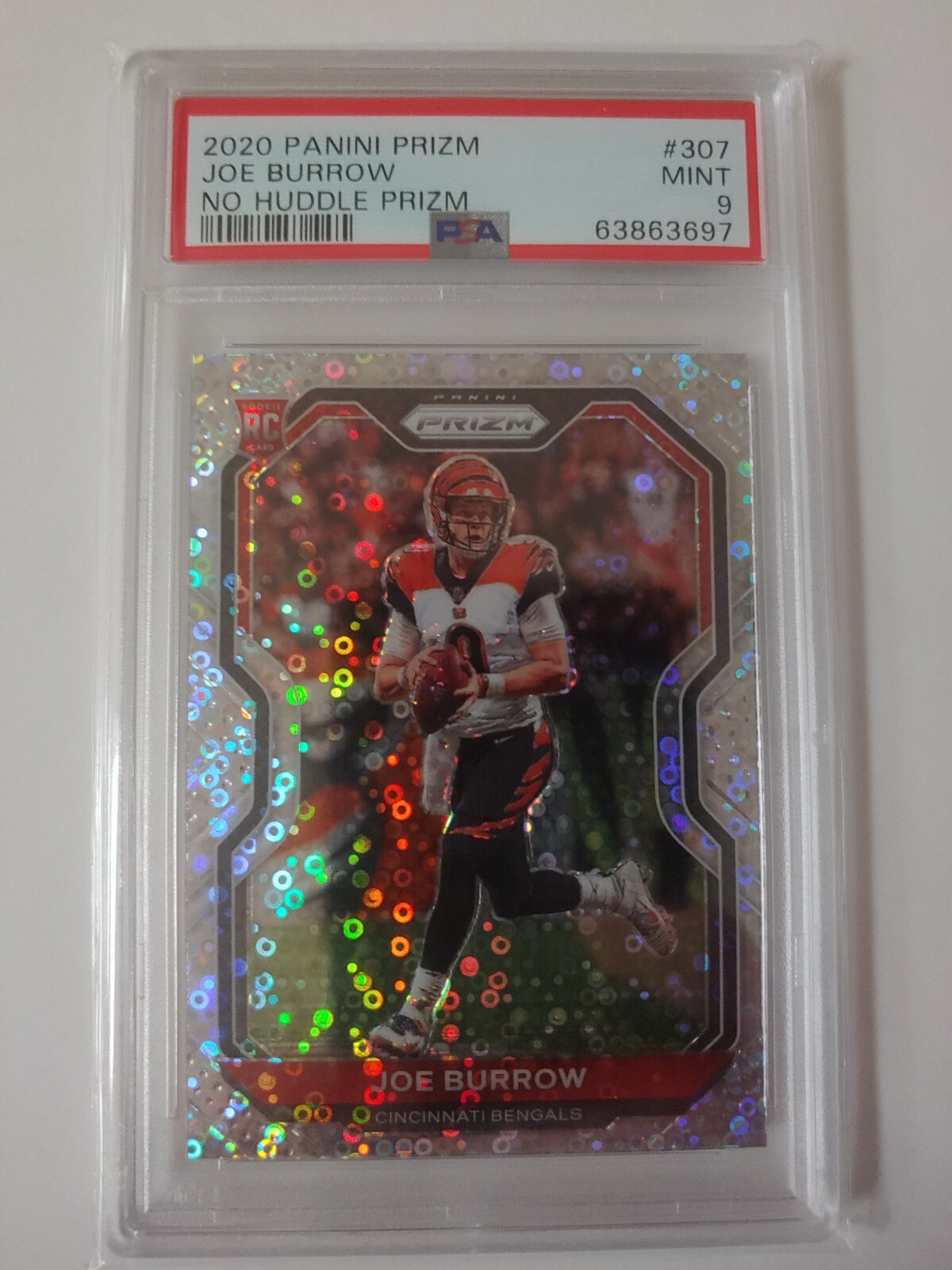 2020 Panini No Huddle Prizm Football RC Joe Burrow Rookie #307 - PSA 9 - POP 16