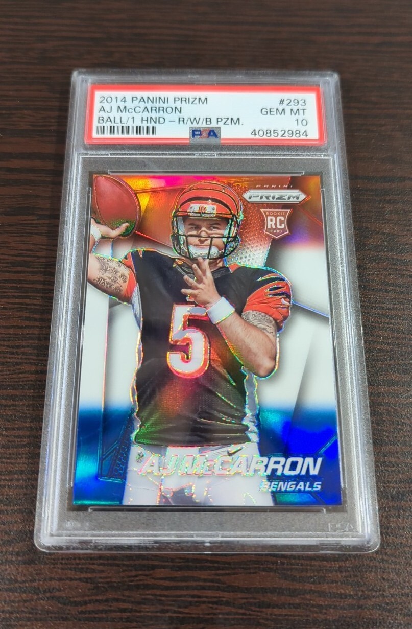 AJ McCarron Panini Prizm #293 Ball in One Hand-Red/White/Blue Prizm