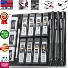 Complete 0.9mm Mechanical Pencil Kit for Artists - 3 Metal Pencils & Accessories