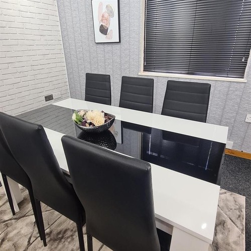 6 Seater Dining Table Set White Black Chairs Modern Kitchen Room MDF 140cm - Picture 6 of 12