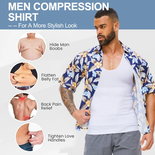 Hombres Camisa de Compresión Control Abdomen Chaleco Apretado Adelgazante Cuerpo Modelador Entrenamiento Grasa - Imagen 10 de 21