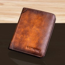 Genuine Leather Trifold RFID Wallet For Men Credit Card ID Holder Retro Purse R