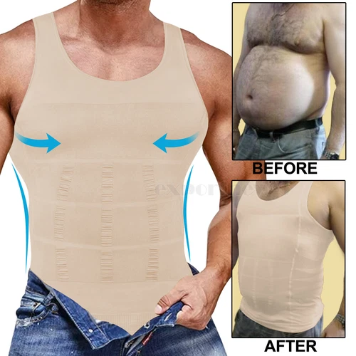 Mens Slimming Body Shaper Tank Top Abdomen Gynomastica Compression Vest Shirt - Picture 1 of 21