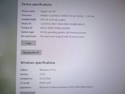 Lenovo ThinkPad Yoga S1-20 Laptop Computer -12.5"Touchscreen -Windows10 -4GB RAM - Picture 7 of 12