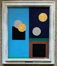 Vintage Geometric Shapes Abstract Painting Art Wall Hanging Signed REM Menges