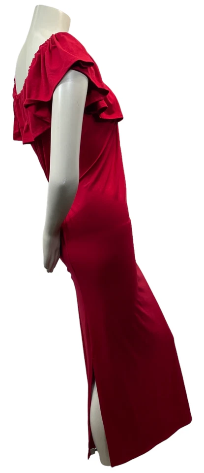 24 Seven Maxi 连衣裙女式大码 2X 红色露肩荷叶边帽 Sleev 全新无标签 — 第 4/4 张图片