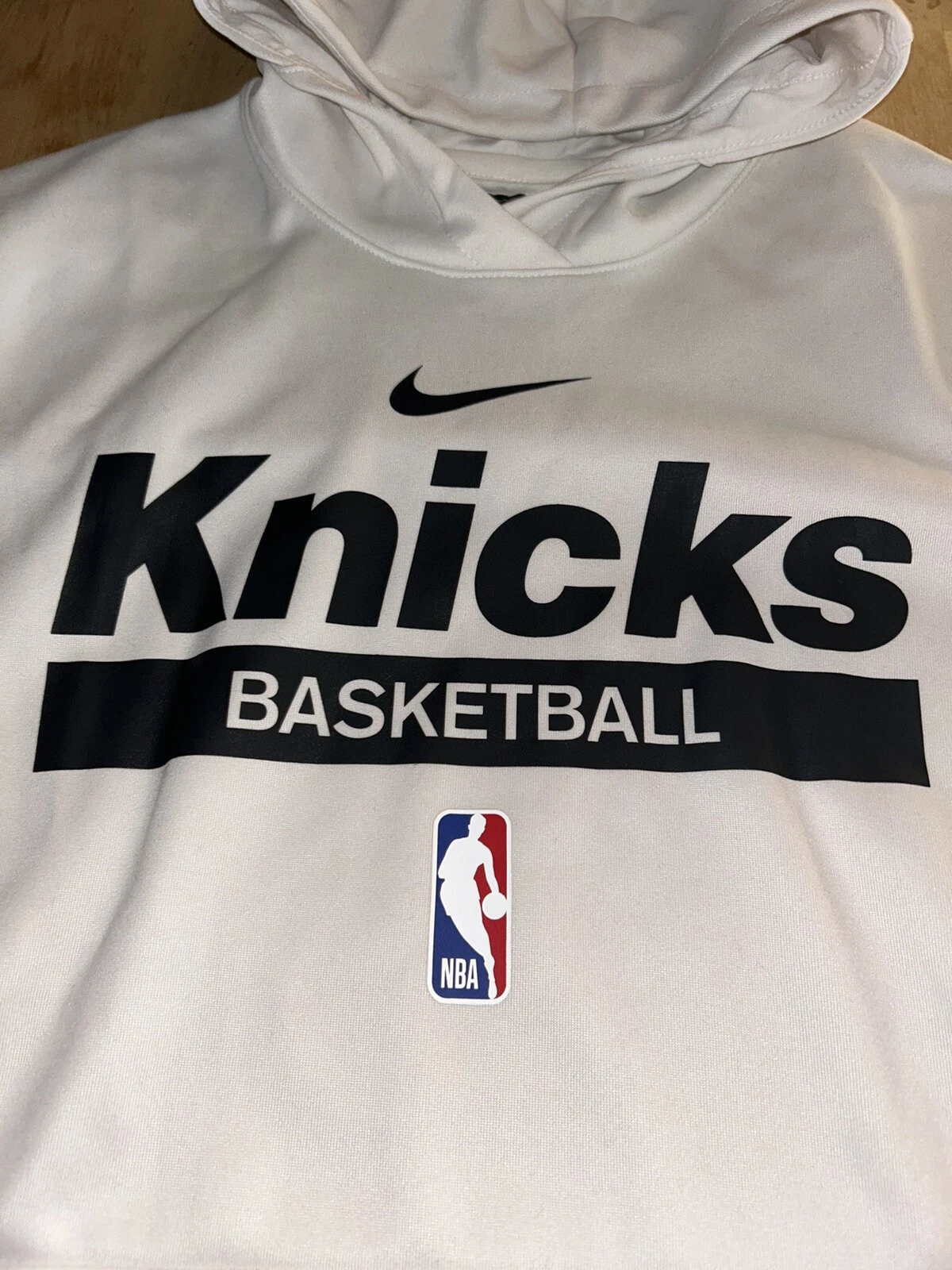OFF WHITE NIKE FELPA CON CAPPUCCIO UOMO NEW YORK KNICKS SQUADRA E GIOCATORE EMESSA RARA TAGLIA LT OFF WHITE