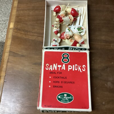 Vintage Capri Santa And Tree Picks For Cocktail Snacks Cupcakes Etc.