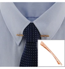 Rose Gold Tone Mens Collar Bar Clip Etched Pattern Detail 2 1/2" Ky & Co USA