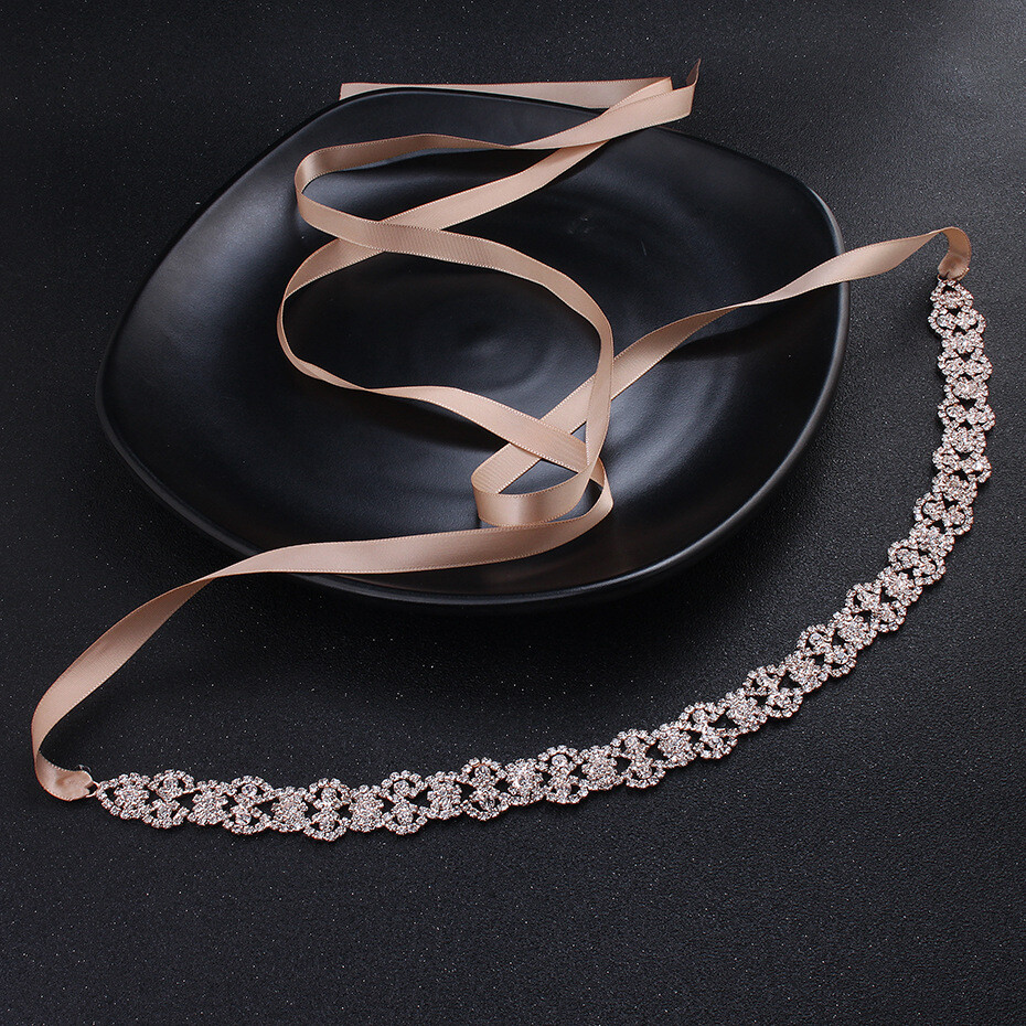 Handmade Rose Gold Crystal Chain Wedding Belt Rhinestone Belt