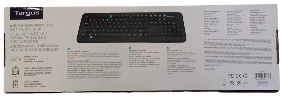 Targus 2.4GHz Wireless Slim Keyboard KB214 USB Receiver Windows 7/8/10/11 PC Mac - Image 2 of 2