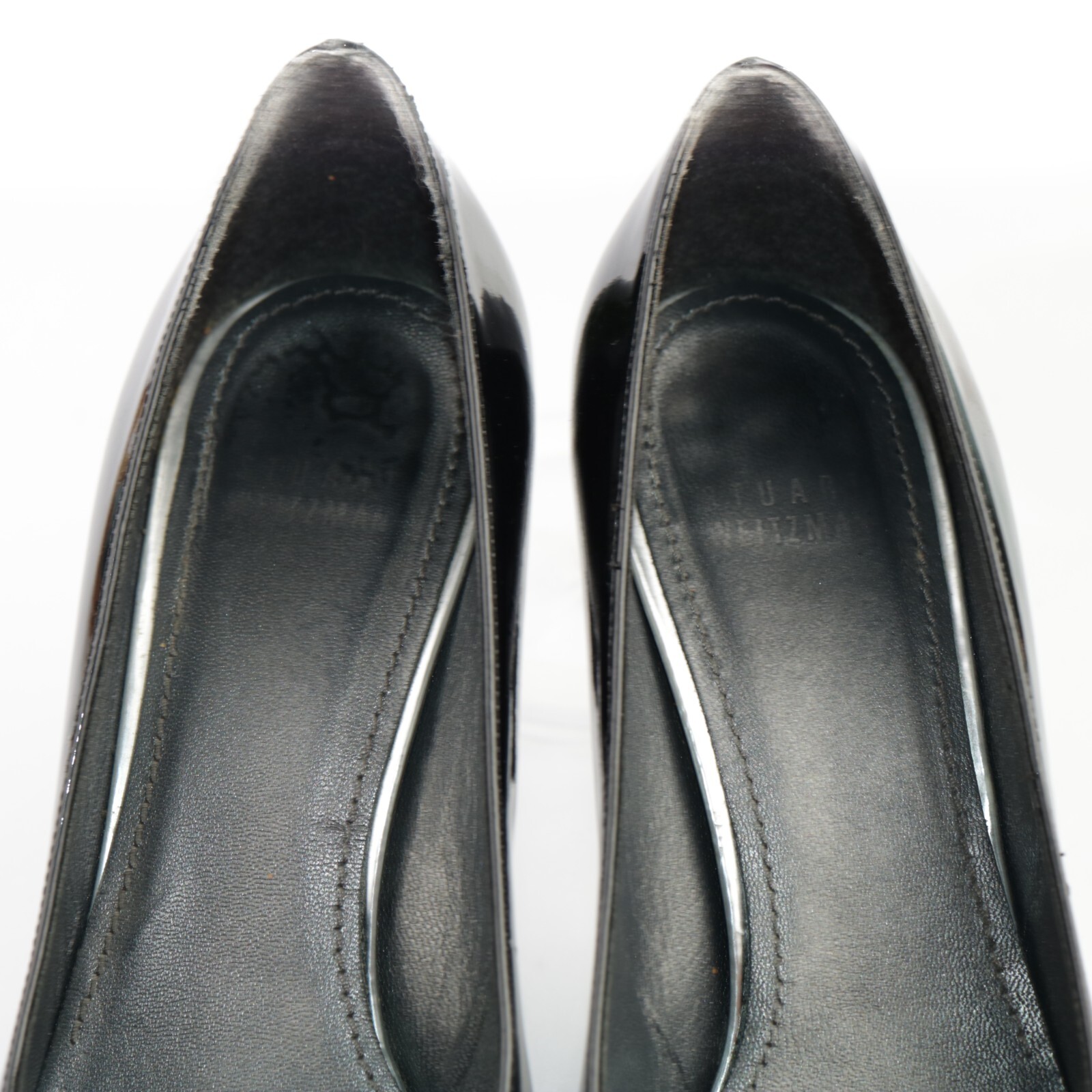 Stuart Weitzman Women's Pump Size 7.5 Black Patent Mid Heel Classic Dress Shoe