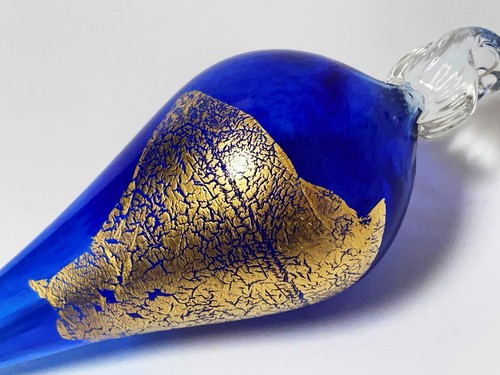AUSTRALIAN STUDIO ART GLASS HANGING BAUBLE COBALT BLUE & GOLD HAND CRAFTED - Picture 7 of 17