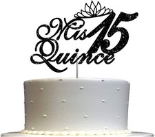 RokAPary Mis 15 Quinceanera Glitter Cake Topper Double Side Glitter 6.5in wide