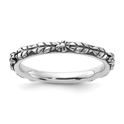 Massiver Ring Sterlingsilber vorsteckbar Ausdrücke oxidiert und strukturiert Blumen