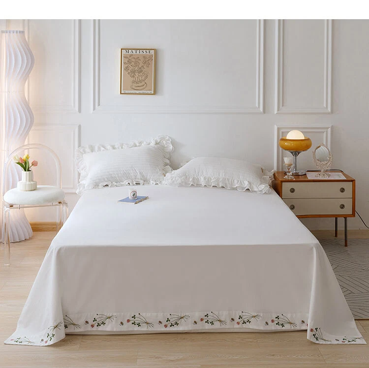 Preciosa sábana blanca bordada trébol de cuatro hojas de abeja 100 % algodón nueva Foto 2 de 4