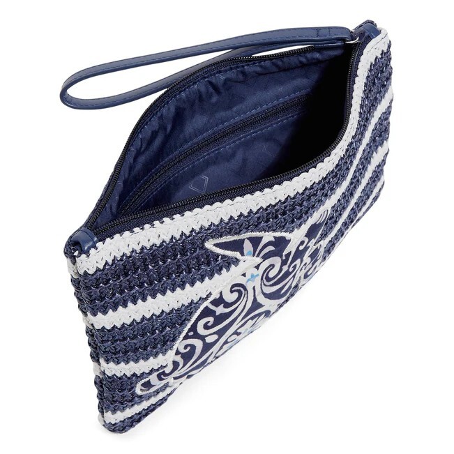 Vera Bradley Straw Large Wristlet Pouch Medallion Blue Sea Turtle