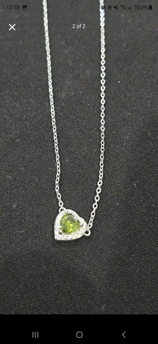 Peridot & White Topaz Heart Halo SET (2 pcs) necklace and earrings - Picture 2 of 2