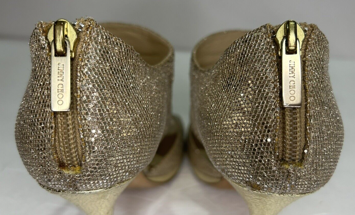 JIMMY CHOO ゴールド グリッター ハイヒール 38.5 Jimmy Choo Stiletto Heel Women 38.5 8.5 Gold Glitter Fabric